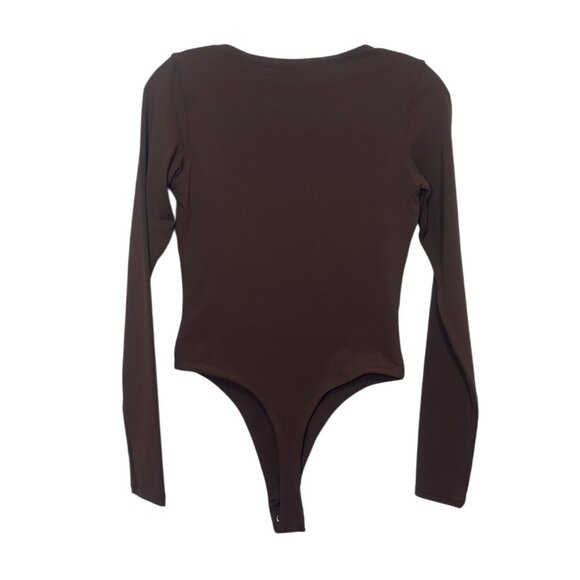 Qinsen Bodysuit Womens Medium Chocolate Brown Long Sleeve New - Picture 2 of 9